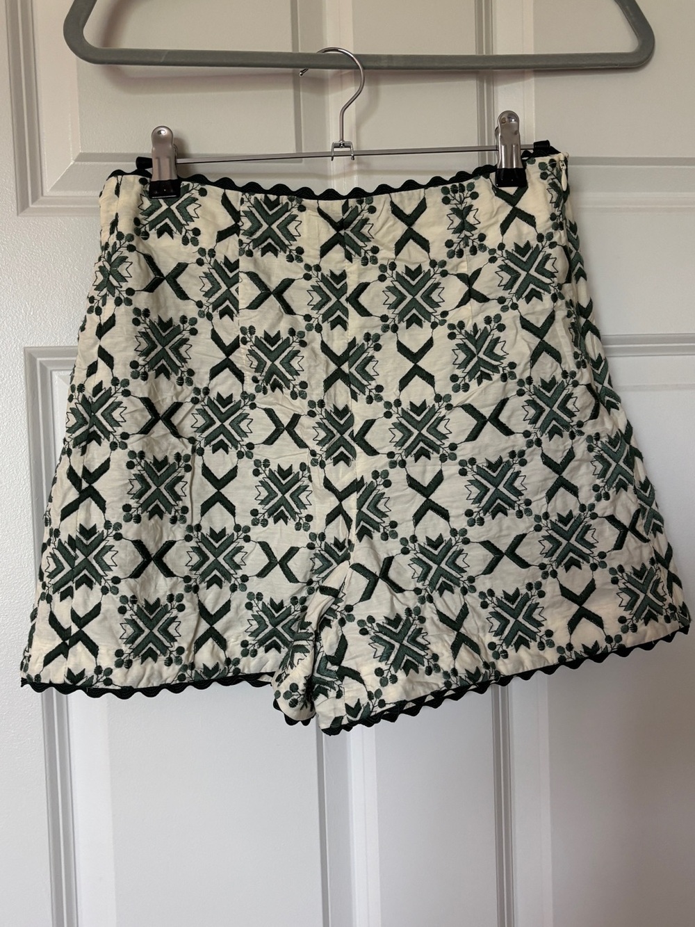 Zara Cream Shorts with Dark Green Embroidered Tile Motif
